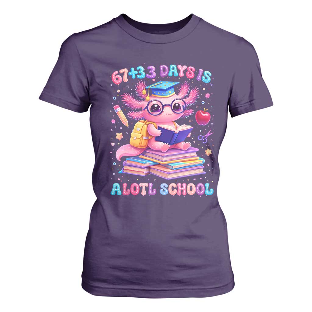 Axolotl 100 Days Of School T Shirt For Women 100 Days Is Alotl School 67 33 Six Seven Meme TS10 Purple Print Your Wear