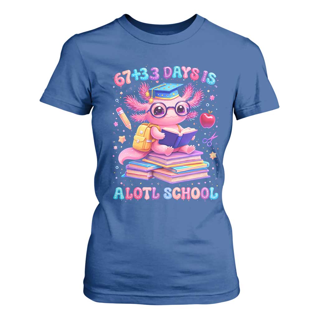 Axolotl 100 Days Of School T Shirt For Women 100 Days Is Alotl School 67 33 Six Seven Meme TS10 Royal Blue Print Your Wear