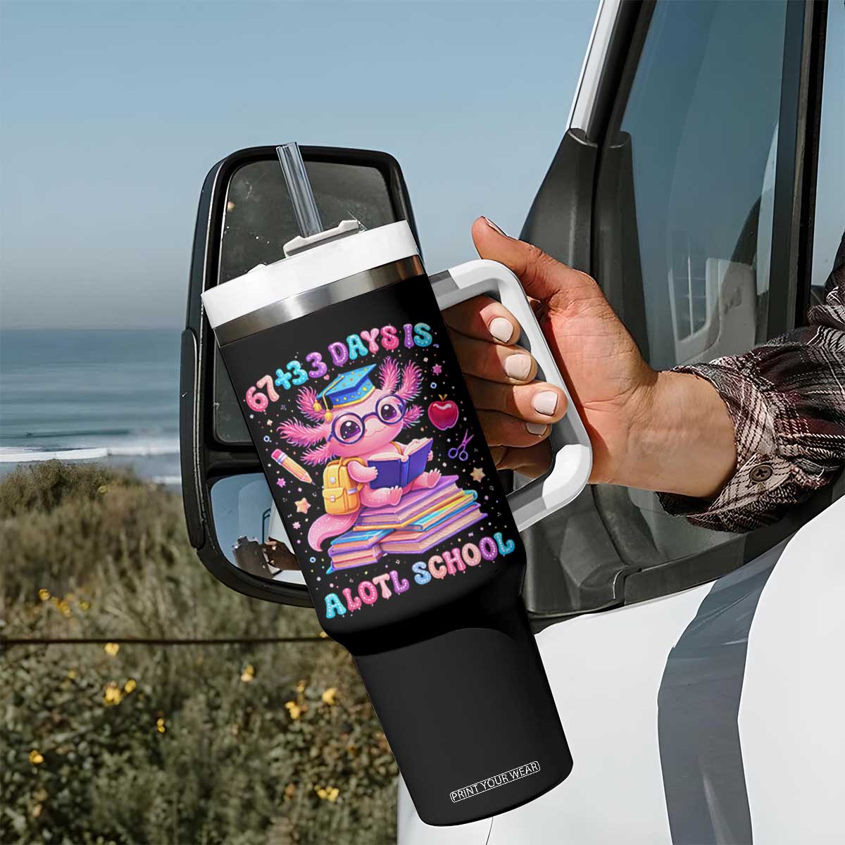 Axolotl 100 Days Of School Tumbler With Handle 100 Days Is Alotl School 67 33 Six Seven Meme TS10 Print Your Wear