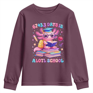 Axolotl 100 Days Of School Youth Sweatshirt 100 Days Is Alotl School 67 33 Six Seven Meme TS10 Maroon Print Your Wear