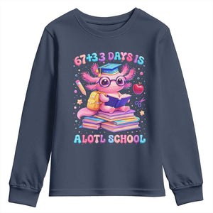 Axolotl 100 Days Of School Youth Sweatshirt 100 Days Is Alotl School 67 33 Six Seven Meme TS10 Navy Print Your Wear