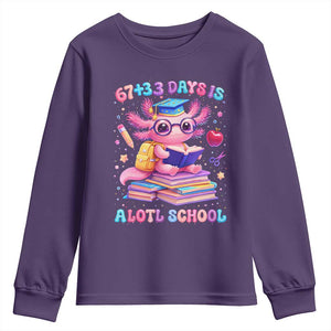 Axolotl 100 Days Of School Youth Sweatshirt 100 Days Is Alotl School 67 33 Six Seven Meme TS10 Purple Print Your Wear