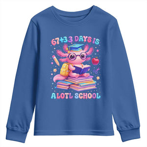 Axolotl 100 Days Of School Youth Sweatshirt 100 Days Is Alotl School 67 33 Six Seven Meme TS10 Royal Blue Print Your Wear