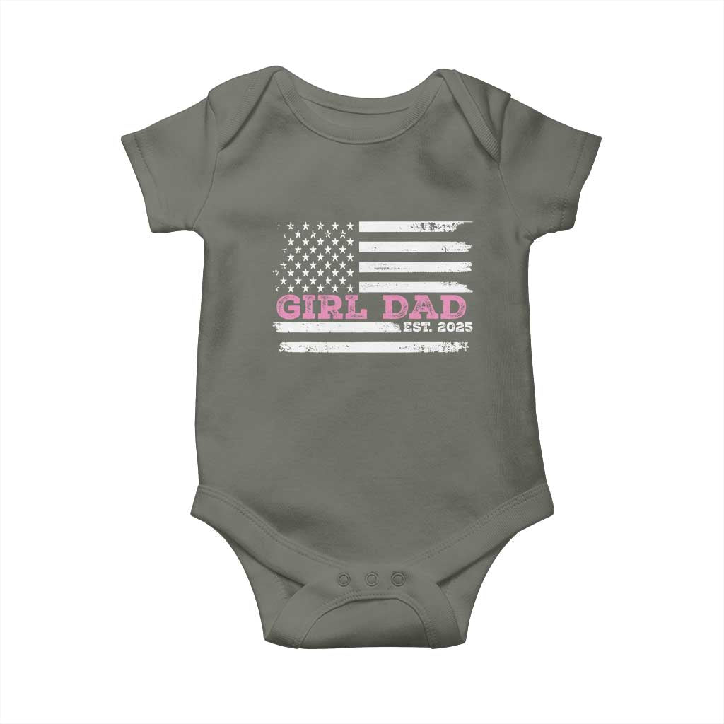 Dad Of Girl Est. 2025 Baby Onesie Father Girl To Be 2025 Daddy Fathers Day USA Flag TS10 Military Green Print Your Wear