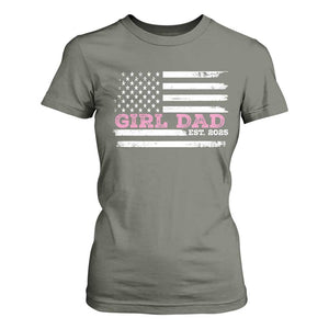 Dad Of Girl Est. 2025 T Shirt For Women Father Girl To Be 2025 Daddy Fathers Day USA Flag TS10 Military Green Print Your Wear