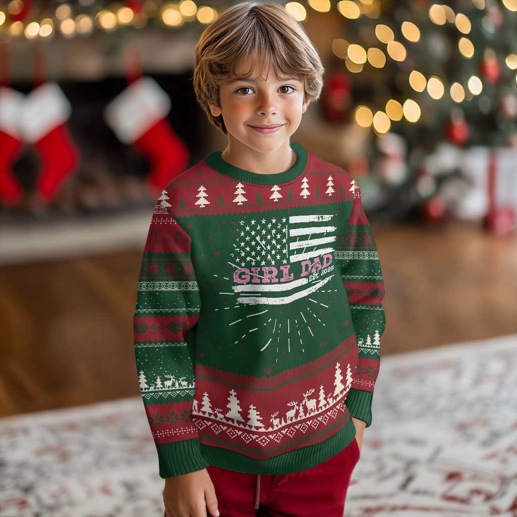 Dad Of Girl Est. 2025 Knit Sweatshirt Father Girl To Be 2025 Daddy Fathers Day USA Flag TS10 Christmas Print Your Wear