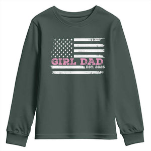 Dad Of Girl Est. 2025 Youth Sweatshirt Father Girl To Be 2025 Daddy Fathers Day USA Flag TS10 Dark Forest Green Print Your Wear