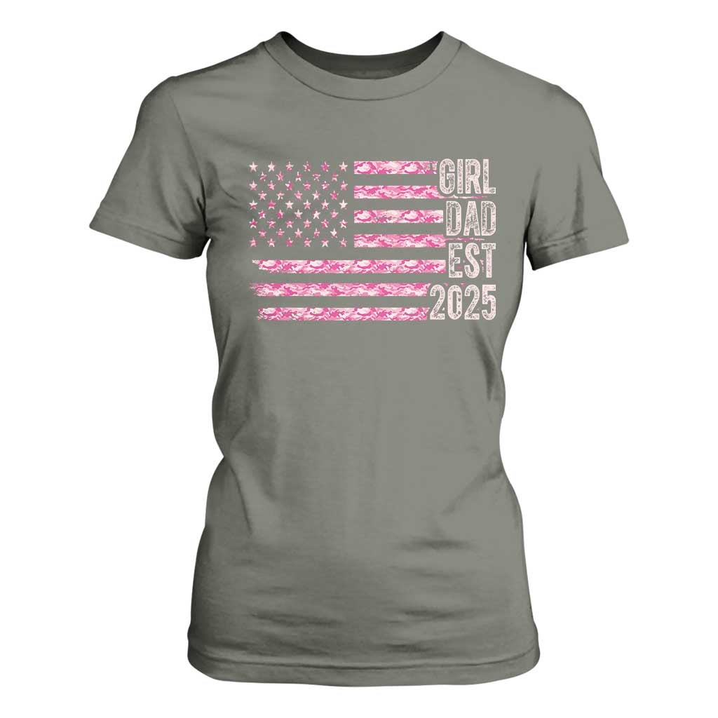 Dad Of Girl Est. 2025 T Shirt For Women Father Girl To Be 2025 Daddy Camouflage Camo Flag TS10 Military Green Print Your Wear