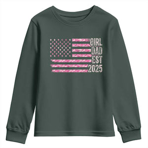 Dad Of Girl Est. 2025 Youth Sweatshirt Father Girl To Be 2025 Daddy Camouflage Camo Flag TS10 Dark Forest Green Print Your Wear
