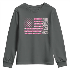 Dad Of Girl Est. 2025 Youth Sweatshirt Father Girl To Be 2025 Daddy Camouflage Camo Flag TS10 Dark Heather Print Your Wear