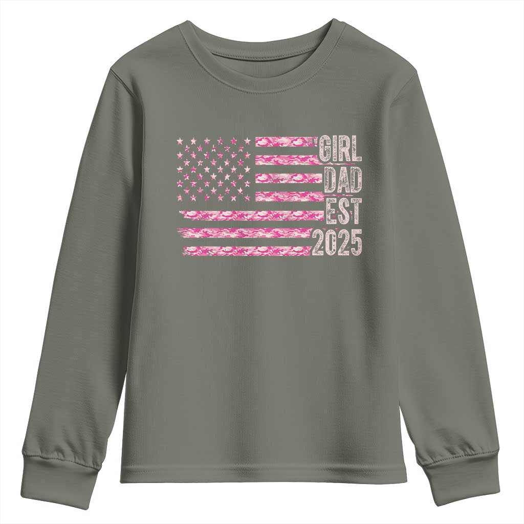 Dad Of Girl Est. 2025 Youth Sweatshirt Father Girl To Be 2025 Daddy Camouflage Camo Flag TS10 Military Green Print Your Wear