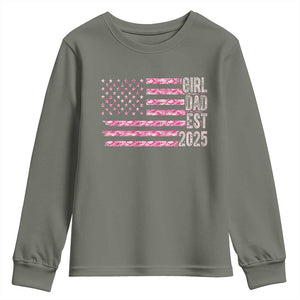 Dad Of Girl Est. 2025 Youth Sweatshirt Father Girl To Be 2025 Daddy Camouflage Camo Flag TS10 Military Green Print Your Wear