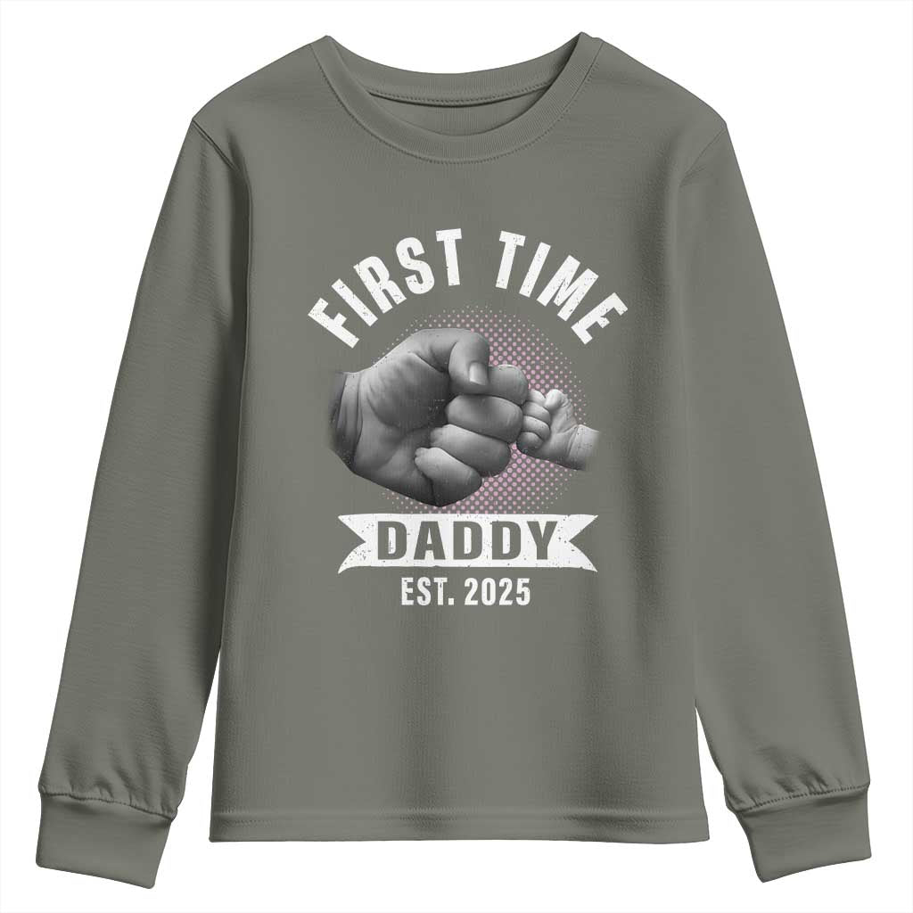 Girl Dad Est. 2025 Youth Sweatshirt Fist Time Daddy To Be TS10 Military Green Print Your Wear
