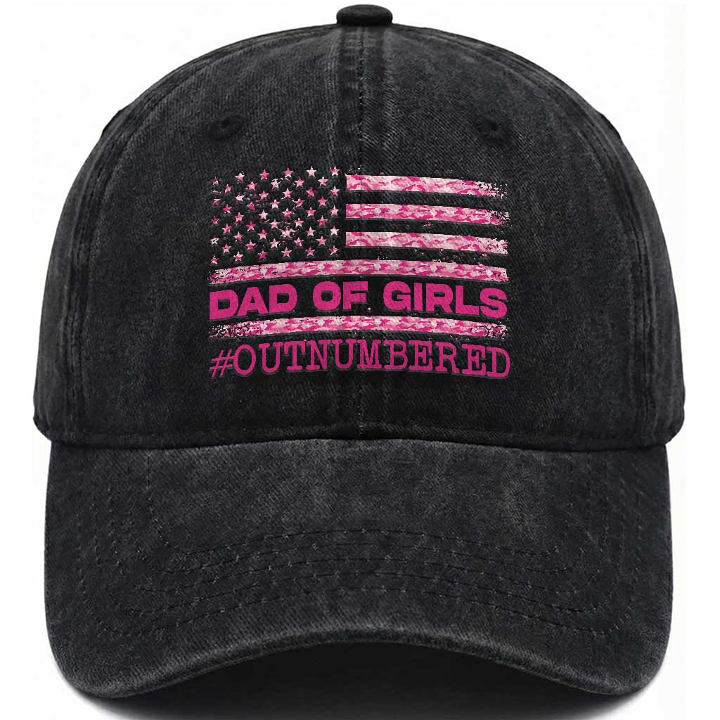 Dad Of Girls Washed Cotton Baseball Cap Funny Girl Dads Pink Camo American Flag