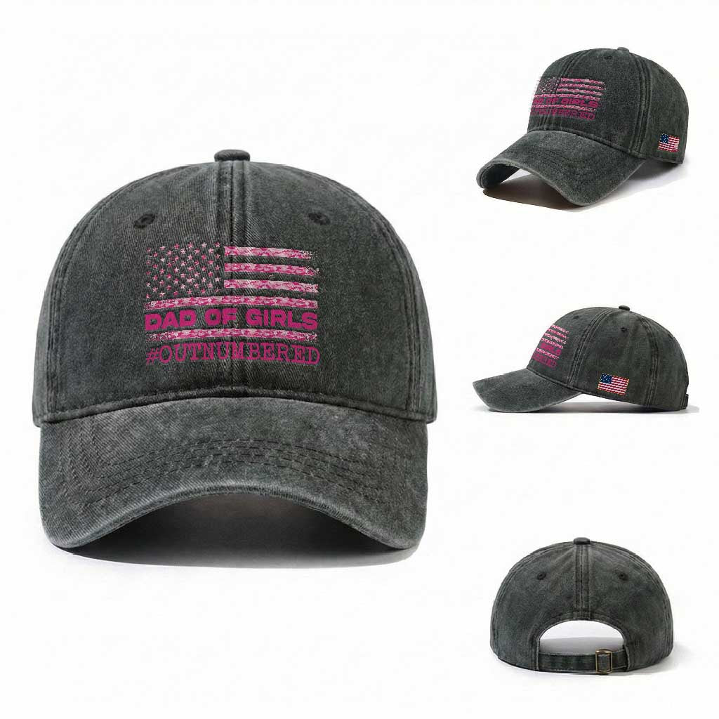 Dad Of Girls Washed Cotton Baseball Cap Funny Girl Dads Pink Camo American Flag