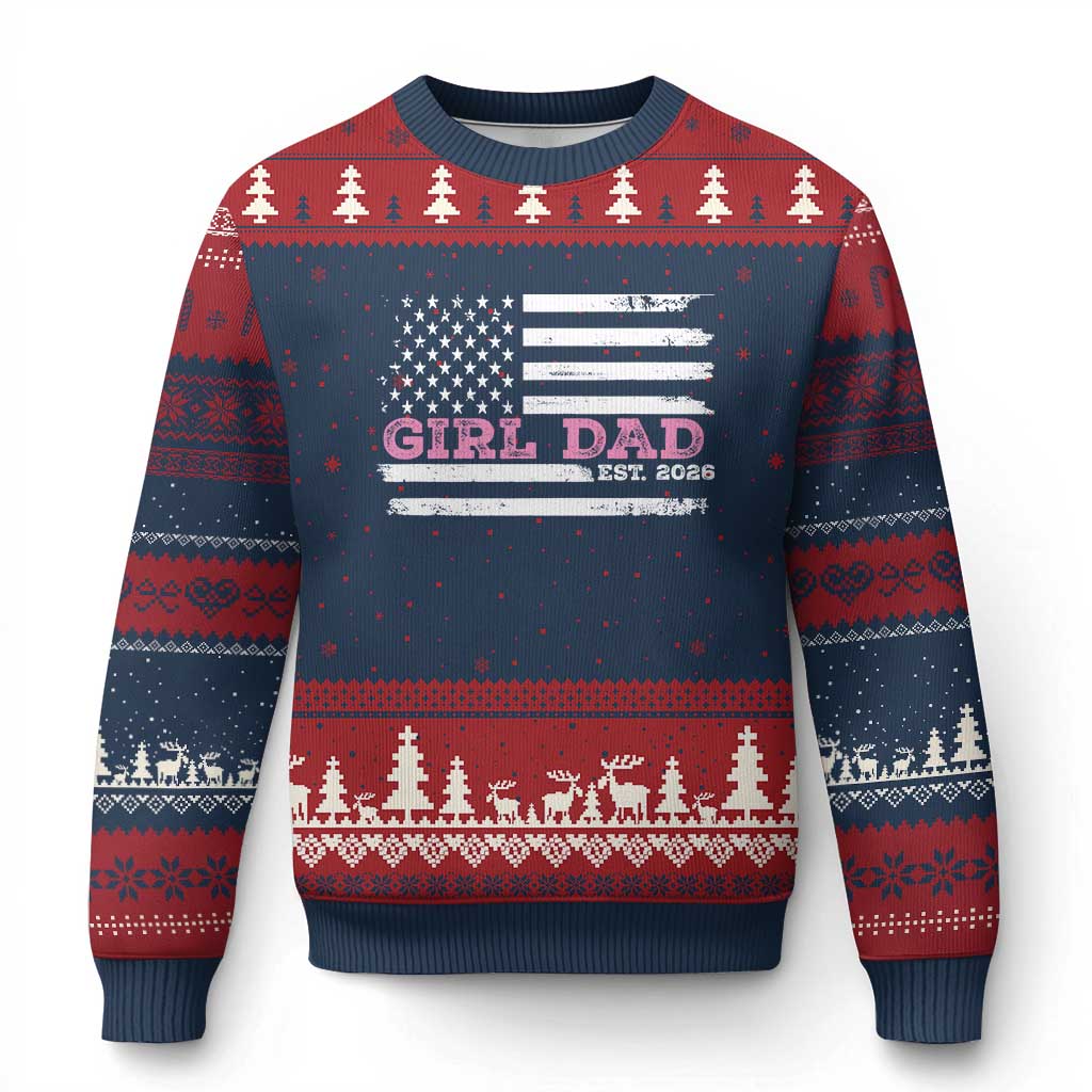 Personalised Dad Of Girl Ugly Christmas Sweater Custom Year Daddy Fathers Day USA Flag TS10 Navy Red Print Your Wear