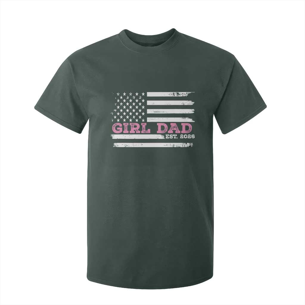 Personalised Dad Of Girl T Shirt For Kid Custom Year Daddy Fathers Day USA Flag TS10 Dark Forest Green Print Your Wear