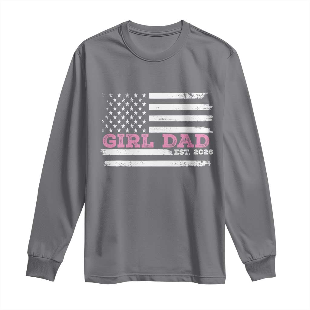 Personalised Dad Of Girl Long Sleeve Shirt Custom Year Daddy Fathers Day USA Flag TS10 Charcoal Print Your Wear