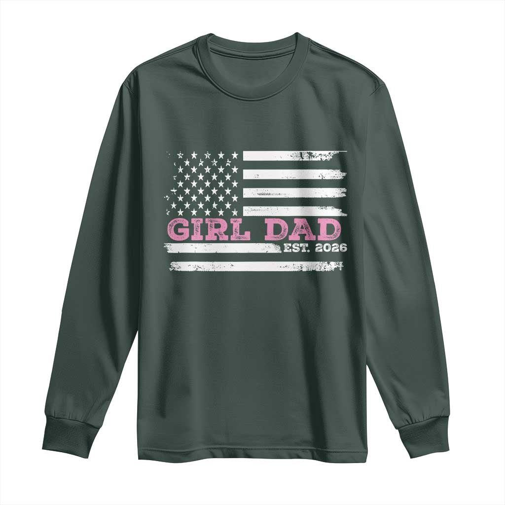 Personalised Dad Of Girl Long Sleeve Shirt Custom Year Daddy Fathers Day USA Flag TS10 Dark Forest Green Print Your Wear