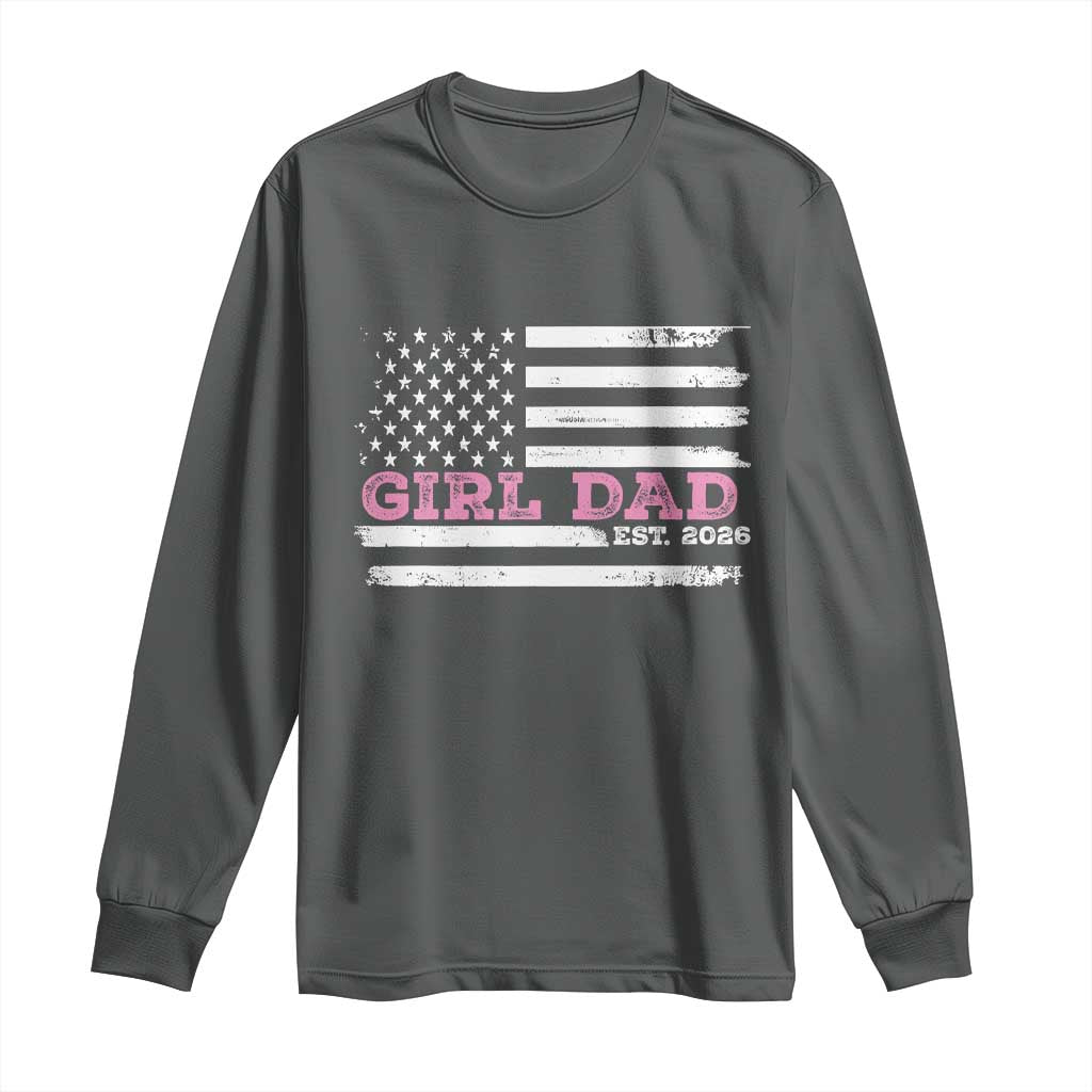 Personalised Dad Of Girl Long Sleeve Shirt Custom Year Daddy Fathers Day USA Flag TS10 Dark Heather Print Your Wear