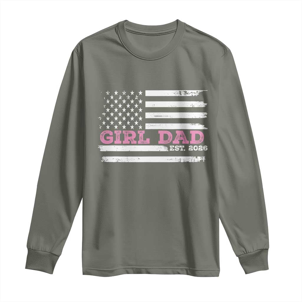 Personalised Dad Of Girl Long Sleeve Shirt Custom Year Daddy Fathers Day USA Flag TS10 Military Green Print Your Wear