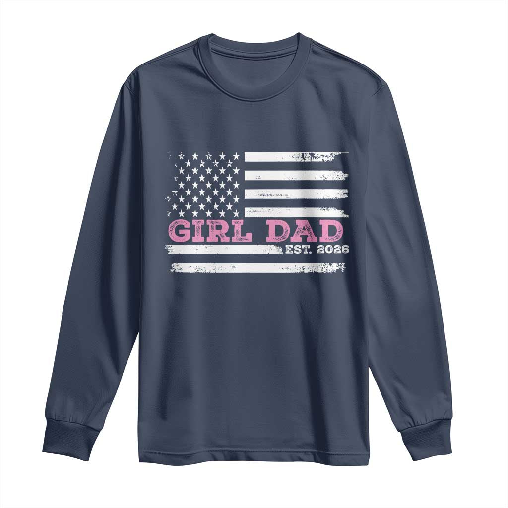 Personalised Dad Of Girl Long Sleeve Shirt Custom Year Daddy Fathers Day USA Flag TS10 Navy Print Your Wear