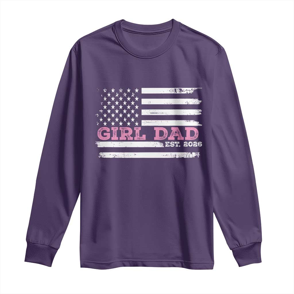 Personalised Dad Of Girl Long Sleeve Shirt Custom Year Daddy Fathers Day USA Flag TS10 Purple Print Your Wear