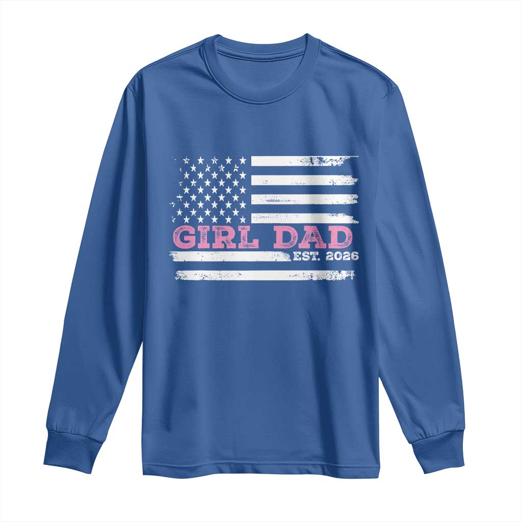 Personalised Dad Of Girl Long Sleeve Shirt Custom Year Daddy Fathers Day USA Flag TS10 Royal Blue Print Your Wear