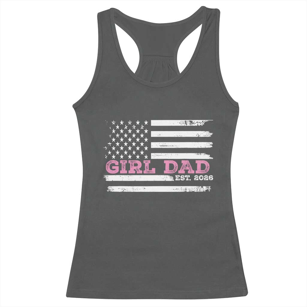 Personalised Dad Of Girl Racerback Tank Top Custom Year Daddy Fathers Day USA Flag TS10 Dark Heather Print Your Wear
