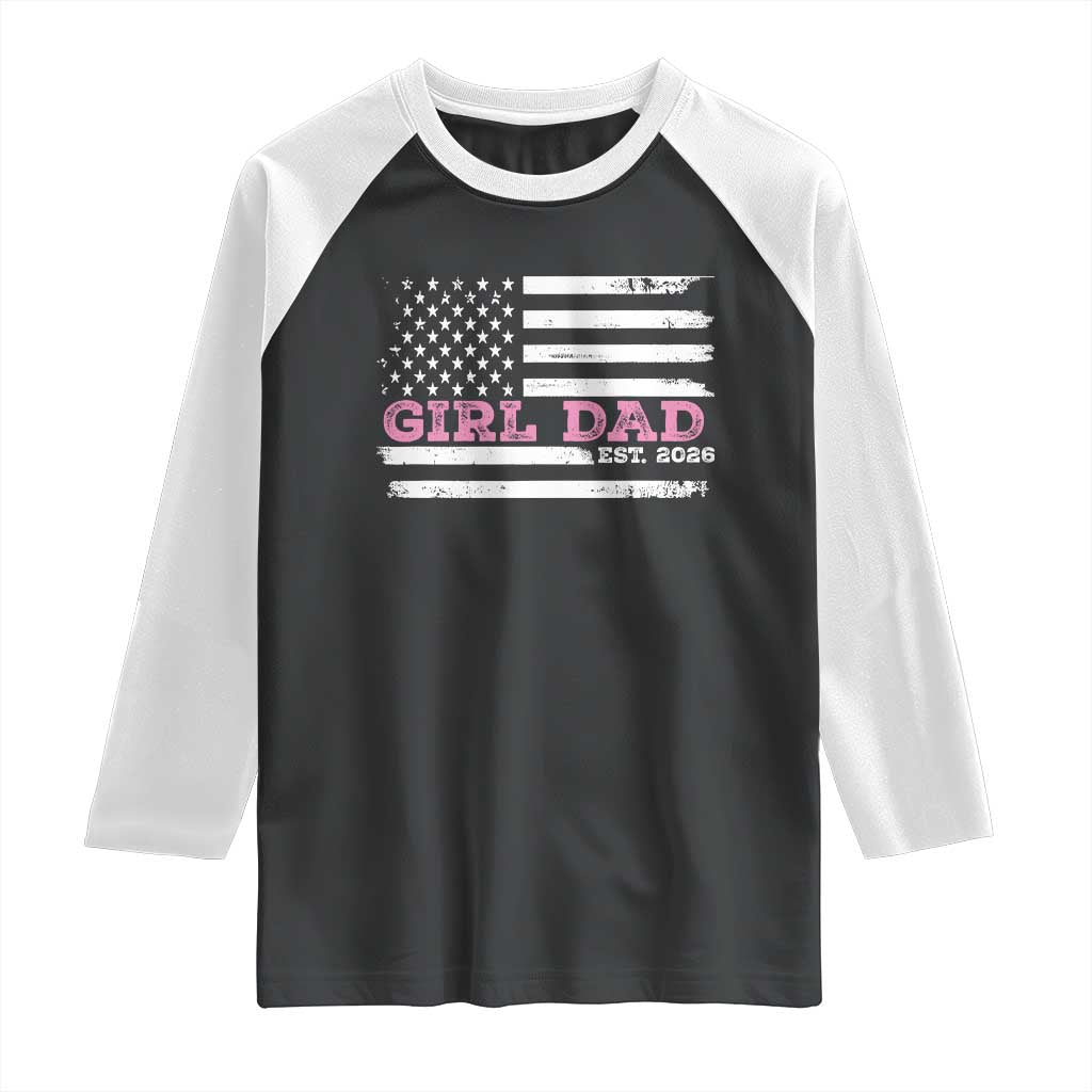 Personalised Dad Of Girl Raglan Shirt Custom Year Daddy Fathers Day USA Flag TS10 Black White Print Your Wear