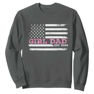 Personalised Dad Of Girl Sweatshirt Custom Year Daddy Fathers Day USA Flag TS10 Dark Heather Print Your Wear
