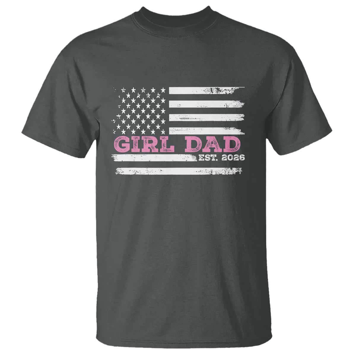 Personalised Dad Of Girl T Shirt Custom Year Daddy Fathers Day USA Flag TS10 Dark Heather Print Your Wear