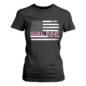 Personalised Dad Of Girl T Shirt For Women Custom Year Daddy Fathers Day USA Flag TS10 Black Print Your Wear