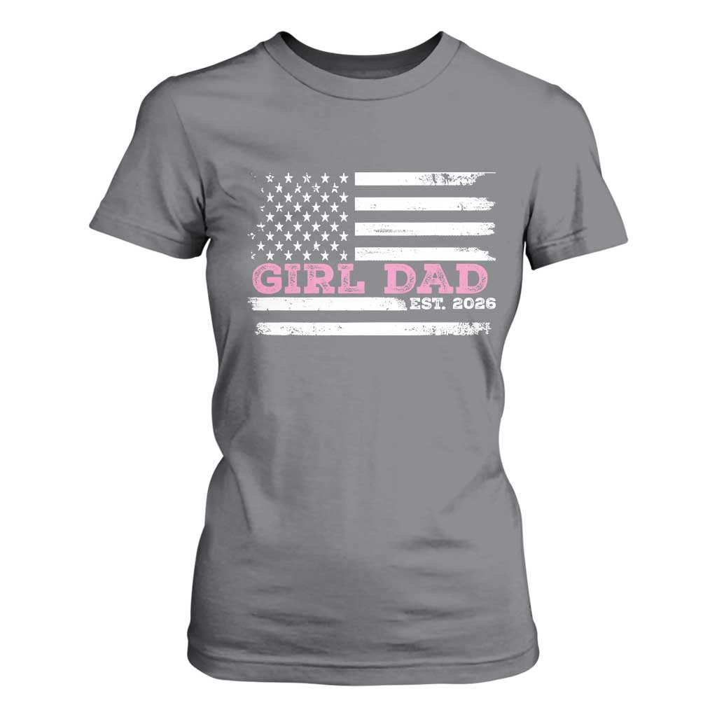 Personalised Dad Of Girl T Shirt For Women Custom Year Daddy Fathers Day USA Flag TS10 Charcoal Print Your Wear