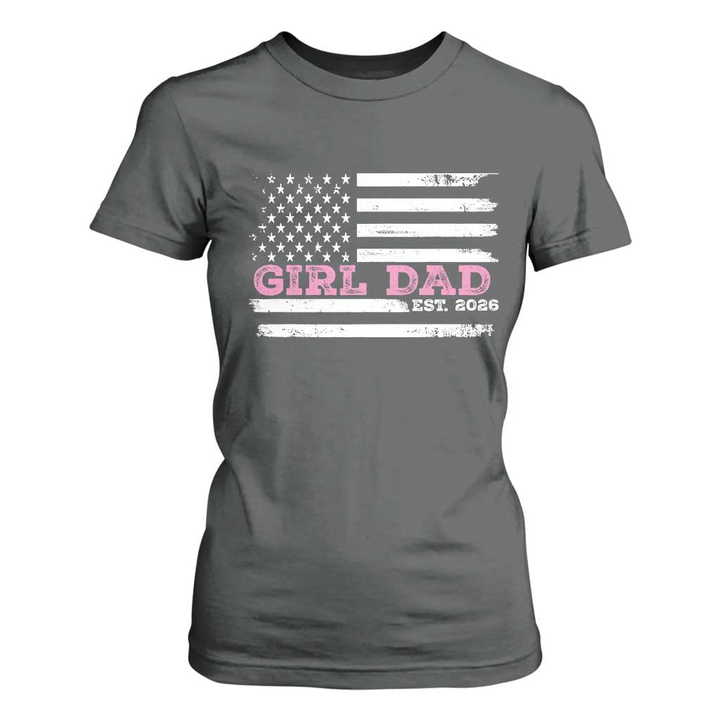 Personalised Dad Of Girl T Shirt For Women Custom Year Daddy Fathers Day USA Flag TS10 Dark Heather Print Your Wear