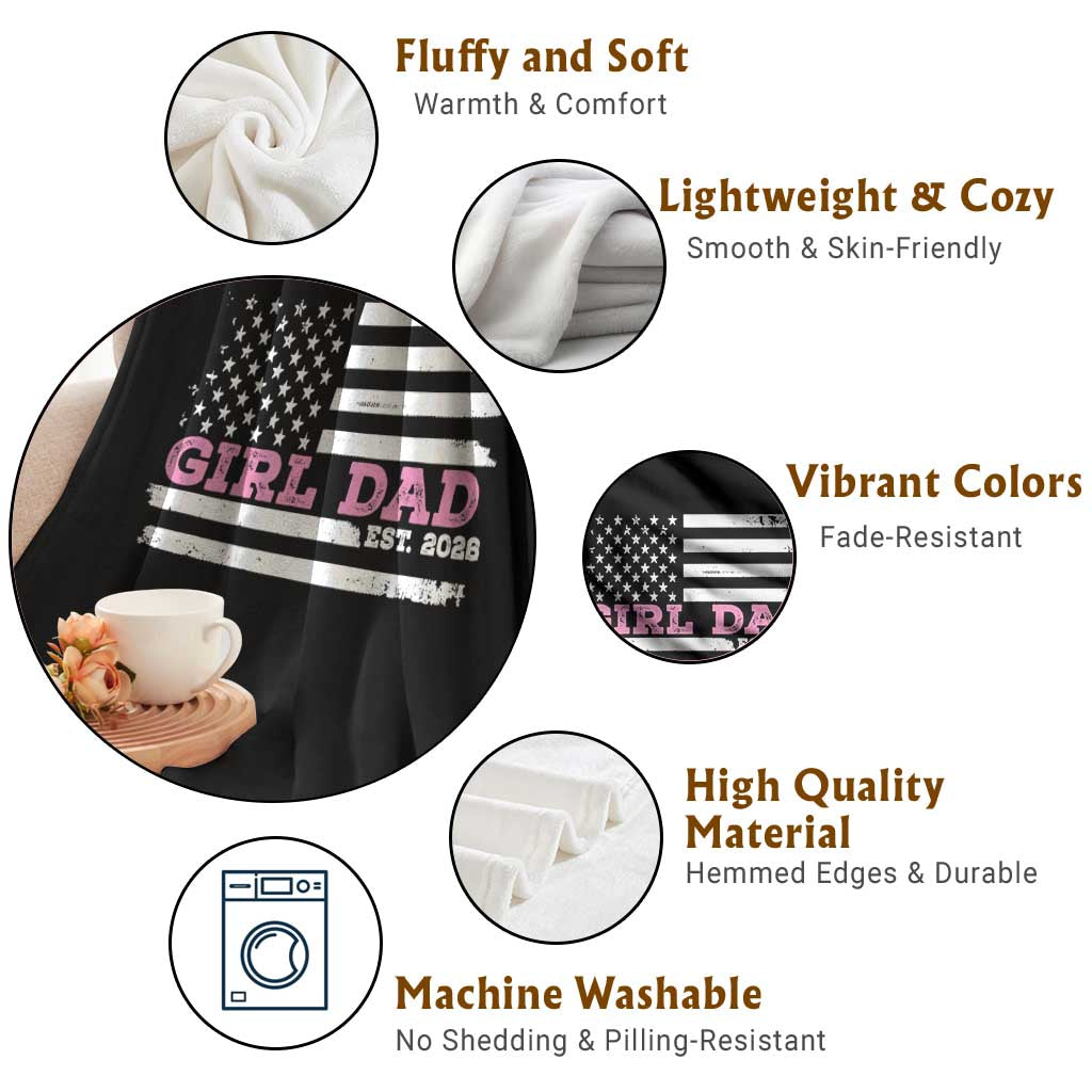 Dad Of Girl Est. 2026 Throw Blanket Daddy Fathers Day USA Flag TS10 Print Your Wear