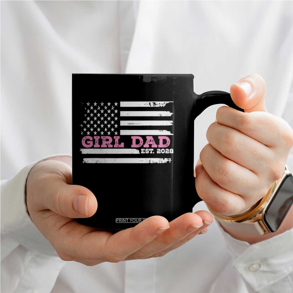 Dad Of Girl Est. 2026 Coffee Mug Daddy Fathers Day USA Flag TS10 Print Your Wear