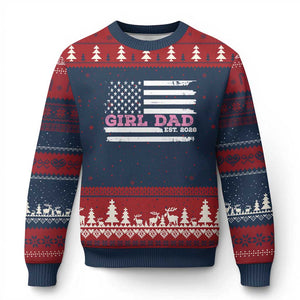Dad Of Girl Est. 2026 Ugly Christmas Sweater Daddy Fathers Day USA Flag TS10 Navy Red Print Your Wear