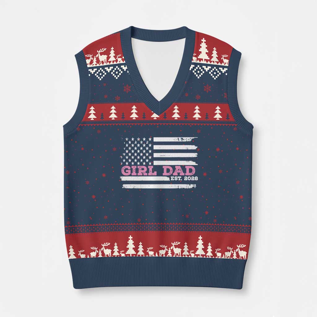 Dad Of Girl Est. 2026 V-Neck Knit Sweater Vest Daddy Fathers Day USA Flag TS10 Navy Red Print Your Wear