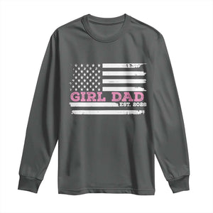 Dad Of Girl Est. 2026 Long Sleeve Shirt Daddy Fathers Day USA Flag TS10 Dark Heather Print Your Wear