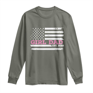 Dad Of Girl Est. 2026 Long Sleeve Shirt Daddy Fathers Day USA Flag TS10 Military Green Print Your Wear