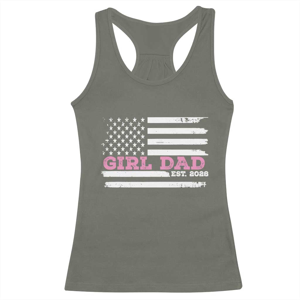 Dad Of Girl Est. 2026 Racerback Tank Top Daddy Fathers Day USA Flag TS10 Military Green Print Your Wear