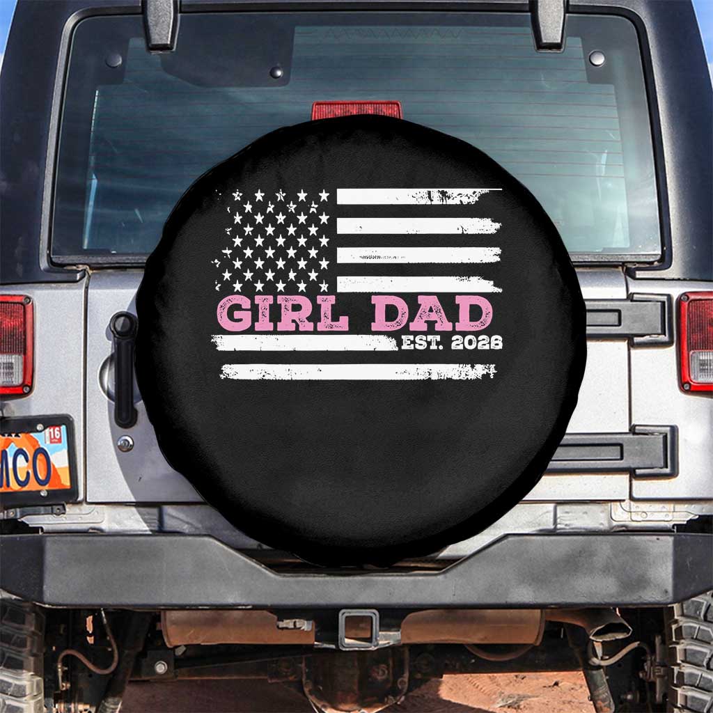 Dad Of Girl Est. 2026 Spare Tire Cover Daddy Fathers Day USA Flag TS10 No hole Black Print Your Wear