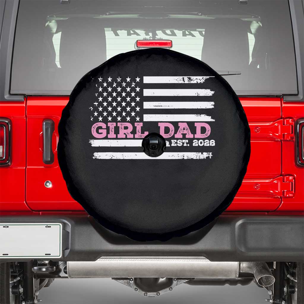 Dad Of Girl Est. 2026 Spare Tire Cover Daddy Fathers Day USA Flag TS10 Black Print Your Wear