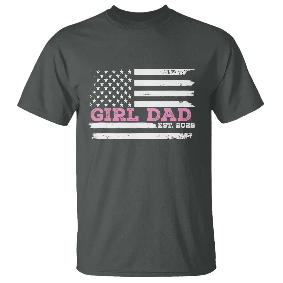 Dad Of Girl Est. 2026 T Shirt Daddy Fathers Day USA Flag TS10 Dark Heather Print Your Wear