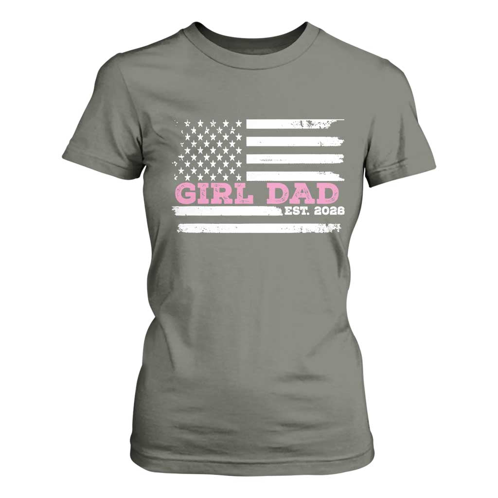 Dad Of Girl Est. 2026 T Shirt For Women Daddy Fathers Day USA Flag TS10 Military Green Print Your Wear