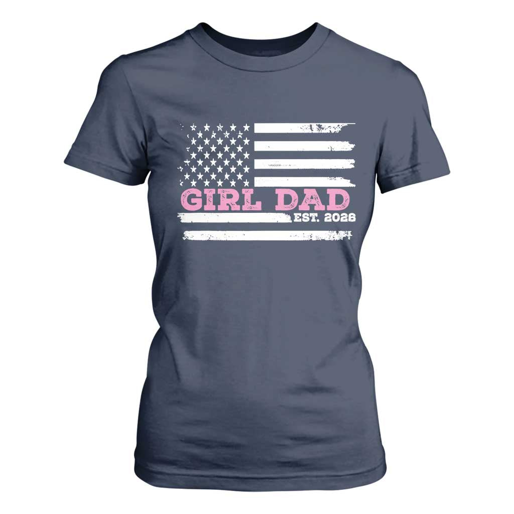 Dad Of Girl Est. 2026 T Shirt For Women Daddy Fathers Day USA Flag TS10 Navy Print Your Wear