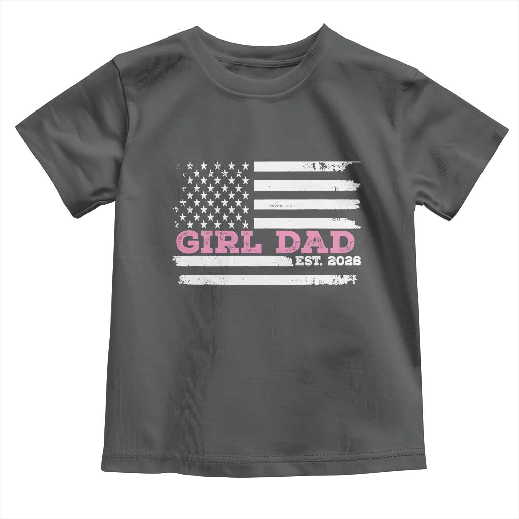 Dad Of Girl Est. 2026 Toddler T Shirt Daddy Fathers Day USA Flag TS10 Dark Heather Print Your Wear