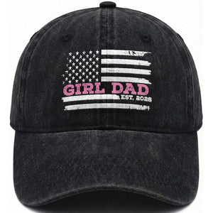 Dad Of Girl Est. 2026 Washed Cotton Baseball Cap Daddy Fathers Day USA Flag TS10 Print Your Wear