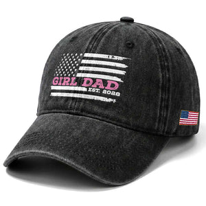 Dad Of Girl Est. 2026 Washed Cotton Baseball Cap Daddy Fathers Day USA Flag TS10 Print Your Wear